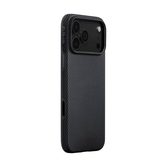 Apple iPhone 17 Pro Max Kılıf M-safe Şarj Özellikli 1500D Aramid Karbon Fiber Pitaka Military-Grade Classic Serisi Black-Grey Twill Kapak - 7