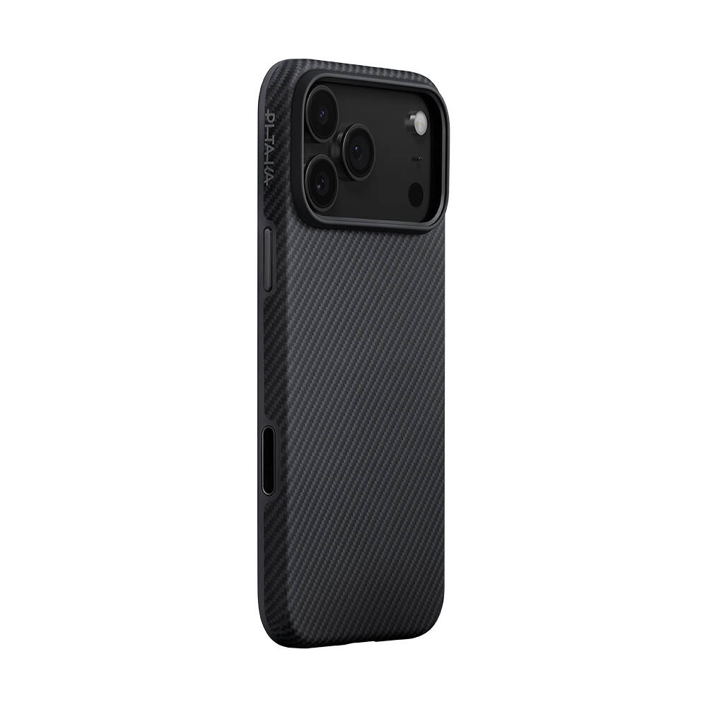 Apple iPhone 17 Pro Max Kılıf M-safe Şarj Özellikli 1500D Aramid Karbon Fiber Pitaka Military-Grade Classic Serisi Black-Grey Twill Kapak - 7