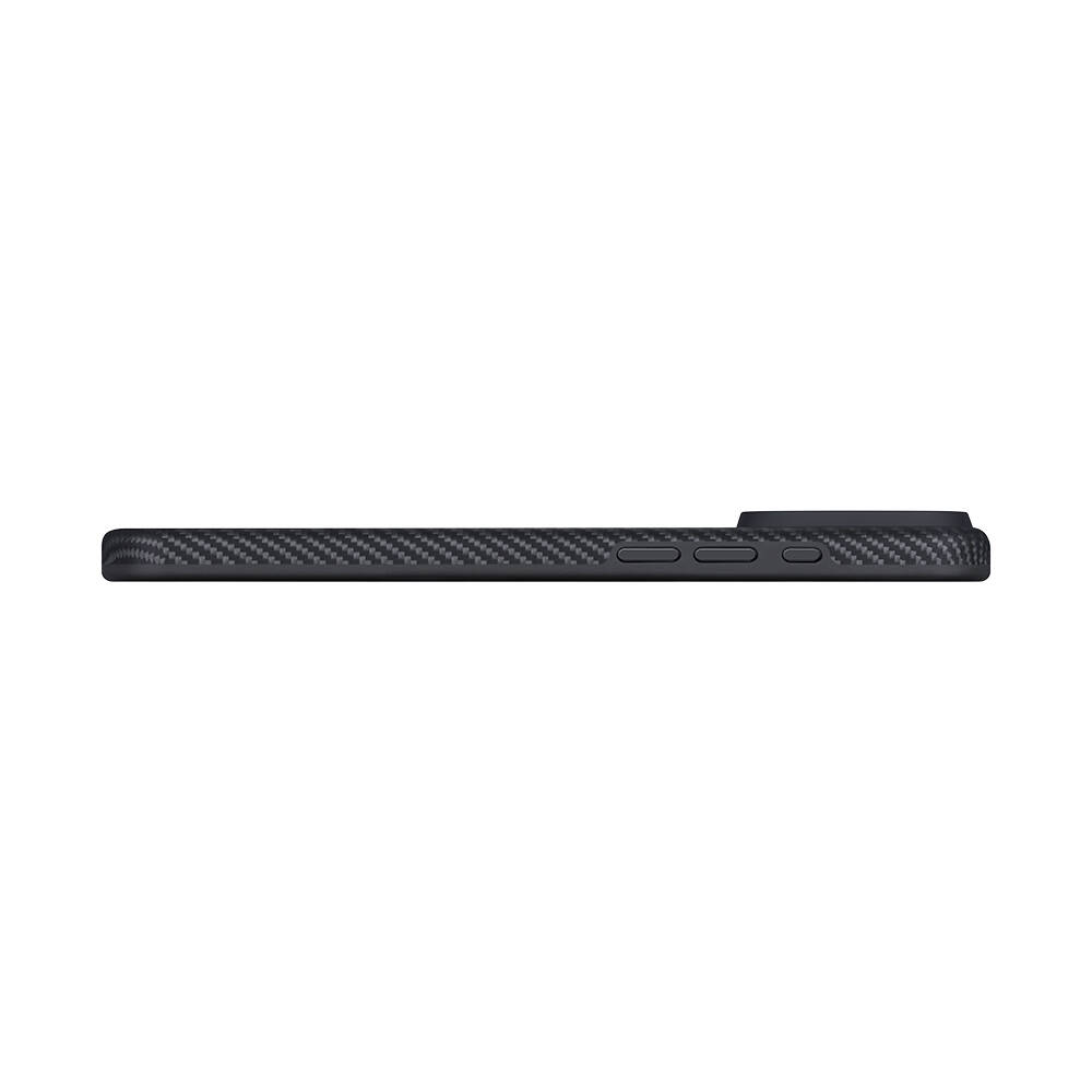 Apple iPhone 17 Pro Max Kılıf M-safe Şarj Özellikli 1500D Aramid Karbon Fiber Pitaka Military-Grade Classic Serisi Black-Grey Twill Kapak - 8