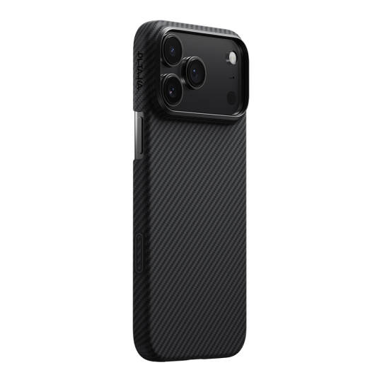 Apple iPhone 17 Pro Max Kılıf M-safe Şarj Özellikli 1500D Aramid Karbon Fiber Pitaka Ultra-Slim Classic Serisi Black-Grey Twill Kapak - 2