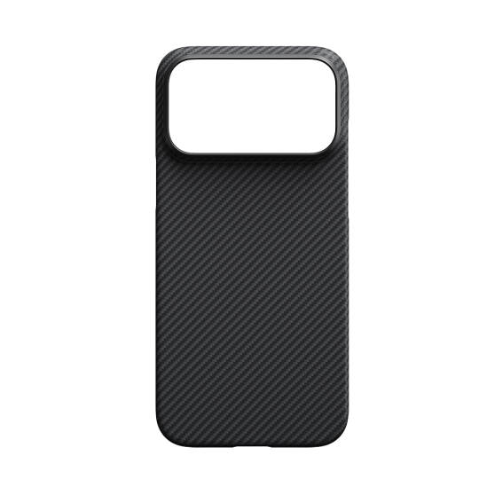 Apple iPhone 17 Pro Max Kılıf M-safe Şarj Özellikli 1500D Aramid Karbon Fiber Pitaka Ultra-Slim Classic Serisi Black-Grey Twill Kapak - 3