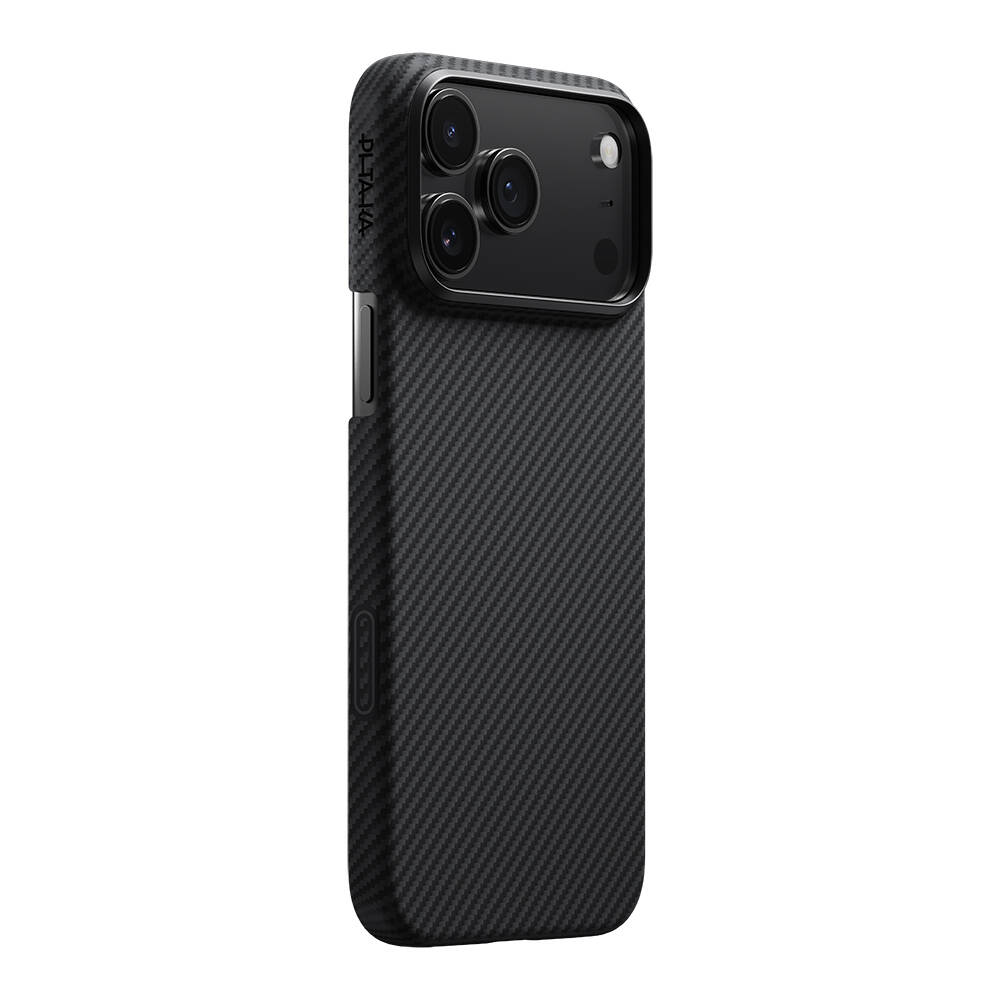 Apple iPhone 17 Pro Max Kılıf M-safe Şarj Özellikli 1500D Aramid Karbon Fiber Pitaka Ultra-Slim Classic Serisi Black-Grey Twill Kapak - 1