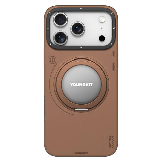 Apple iPhone 17 Pro Max Kılıf M-safe Şarj Özellikli 360 Derece Standlı Basit Mat Deri Desenli Youngkit Tech Leather Serisi Kapak - 4