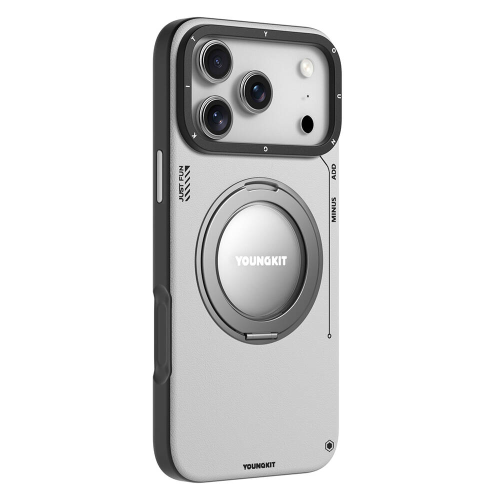 Apple iPhone 17 Pro Max Kılıf M-safe Şarj Özellikli 360 Derece Standlı Basit Mat Deri Desenli Youngkit Tech Leather Serisi Kapak - 7
