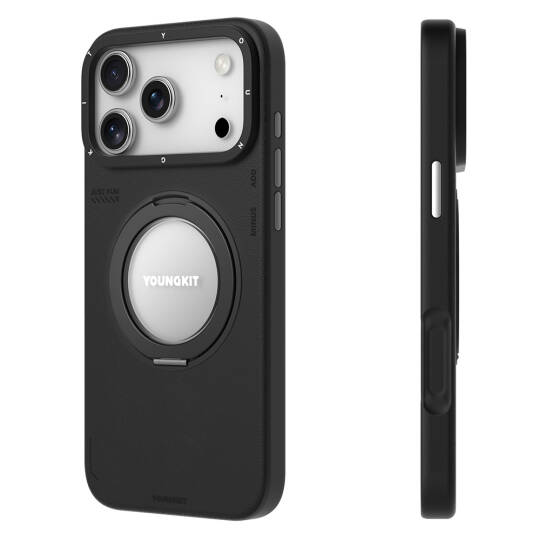 Apple iPhone 17 Pro Max Kılıf M-safe Şarj Özellikli 360 Derece Standlı Basit Mat Deri Desenli Youngkit Tech Leather Serisi Kapak - 9