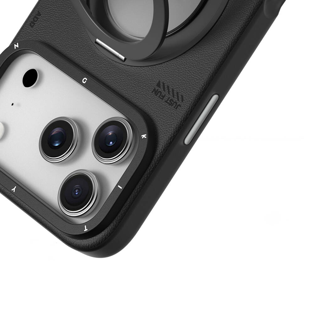 Apple iPhone 17 Pro Max Kılıf M-safe Şarj Özellikli 360 Derece Standlı Basit Mat Deri Desenli Youngkit Tech Leather Serisi Kapak - 11