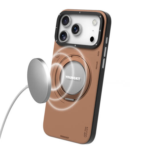 Apple iPhone 17 Pro Max Kılıf M-safe Şarj Özellikli 360 Derece Standlı Basit Mat Deri Desenli Youngkit Tech Leather Serisi Kapak - 14