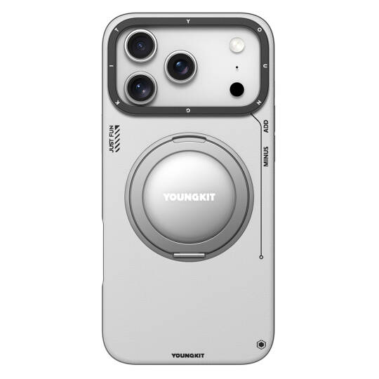 Apple iPhone 17 Pro Max Kılıf M-safe Şarj Özellikli 360 Derece Standlı Basit Mat Deri Desenli Youngkit Tech Leather Serisi Kapak Gri