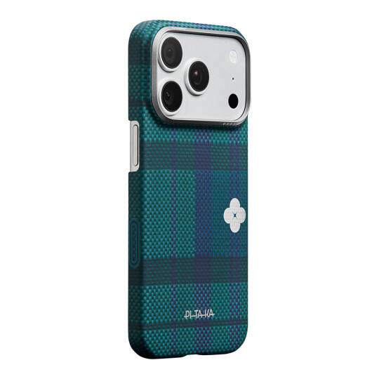 Apple iPhone 17 Pro Max Kılıf M-safe Şarj Özellikli Aramid Karbon Fiber Pitaka Flora in Grid Serisi Kapak - 8