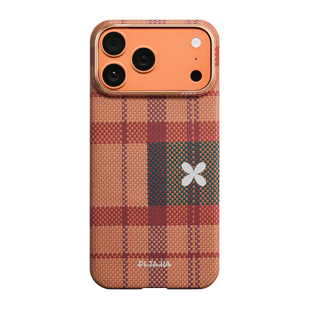 Apple iPhone 17 Pro Max Kılıf M-safe Şarj Özellikli Aramid Karbon Fiber Pitaka Flora in Grid Serisi Kapak - 1