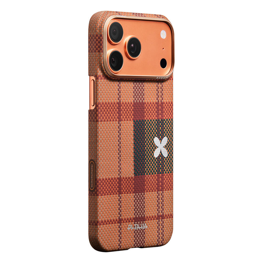 Apple iPhone 17 Pro Max Kılıf M-safe Şarj Özellikli Aramid Karbon Fiber Pitaka Flora in Grid Serisi Kapak - 2
