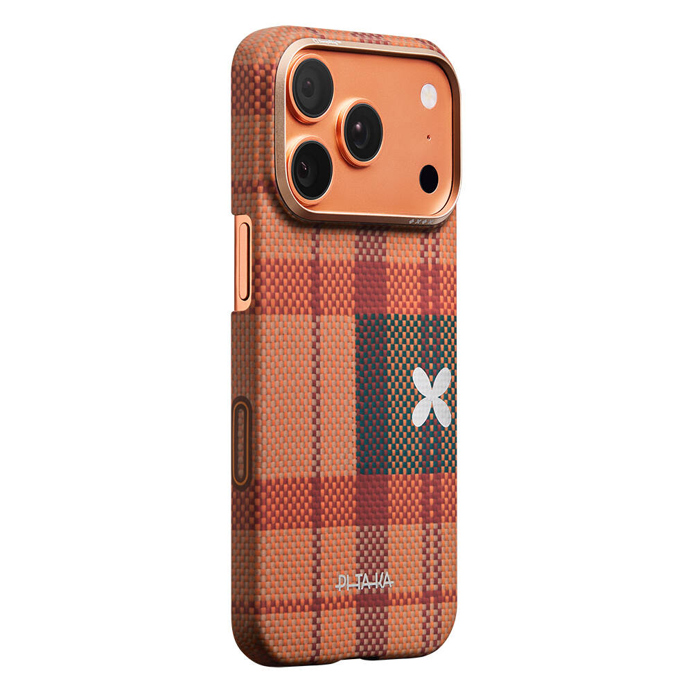 Apple iPhone 17 Pro Max Kılıf M-safe Şarj Özellikli Aramid Karbon Fiber Pitaka Flora in Grid Serisi Kapak - 3