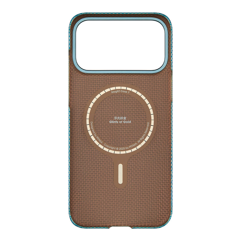 Apple iPhone 17 Pro Max Kılıf M-safe Şarj Özellikli Aramid Karbon Fiber Pitaka Glints of Gold Ultra Slim Serisi Kapak - 6