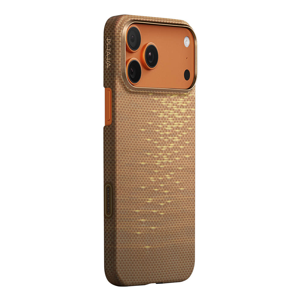 Apple iPhone 17 Pro Max Kılıf M-safe Şarj Özellikli Aramid Karbon Fiber Pitaka Glints of Gold Ultra Slim Serisi Kapak - 13