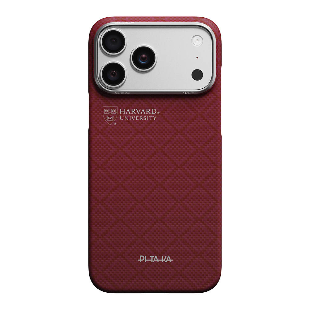 Apple iPhone 17 Pro Max Kılıf M-safe Şarj Özellikli Aramid Karbon Fiber Pitaka Harvard University Serisi Kapak - 1