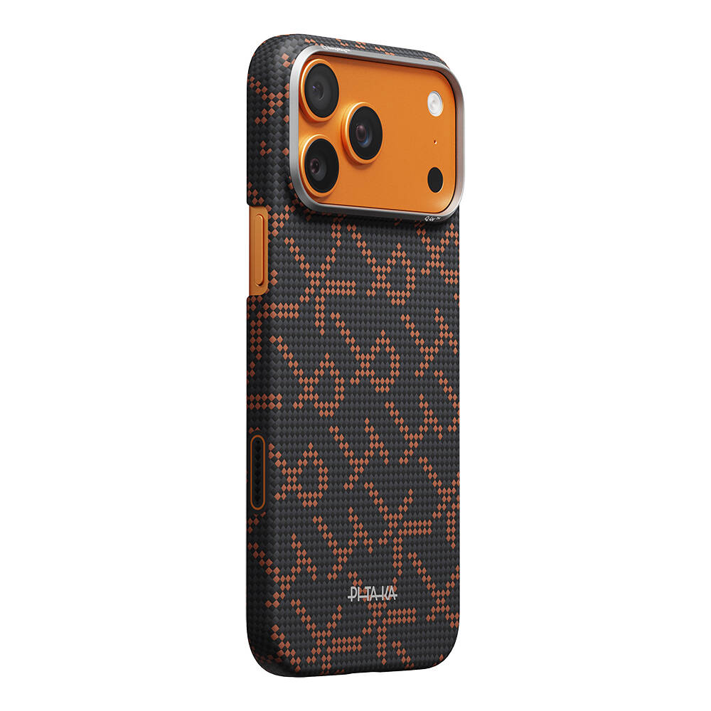 Apple iPhone 17 Pro Max Kılıf M-safe Şarj Özellikli Aramid Karbon Fiber Pitaka Tactile Woven Monogram Serisi Kapak - 9