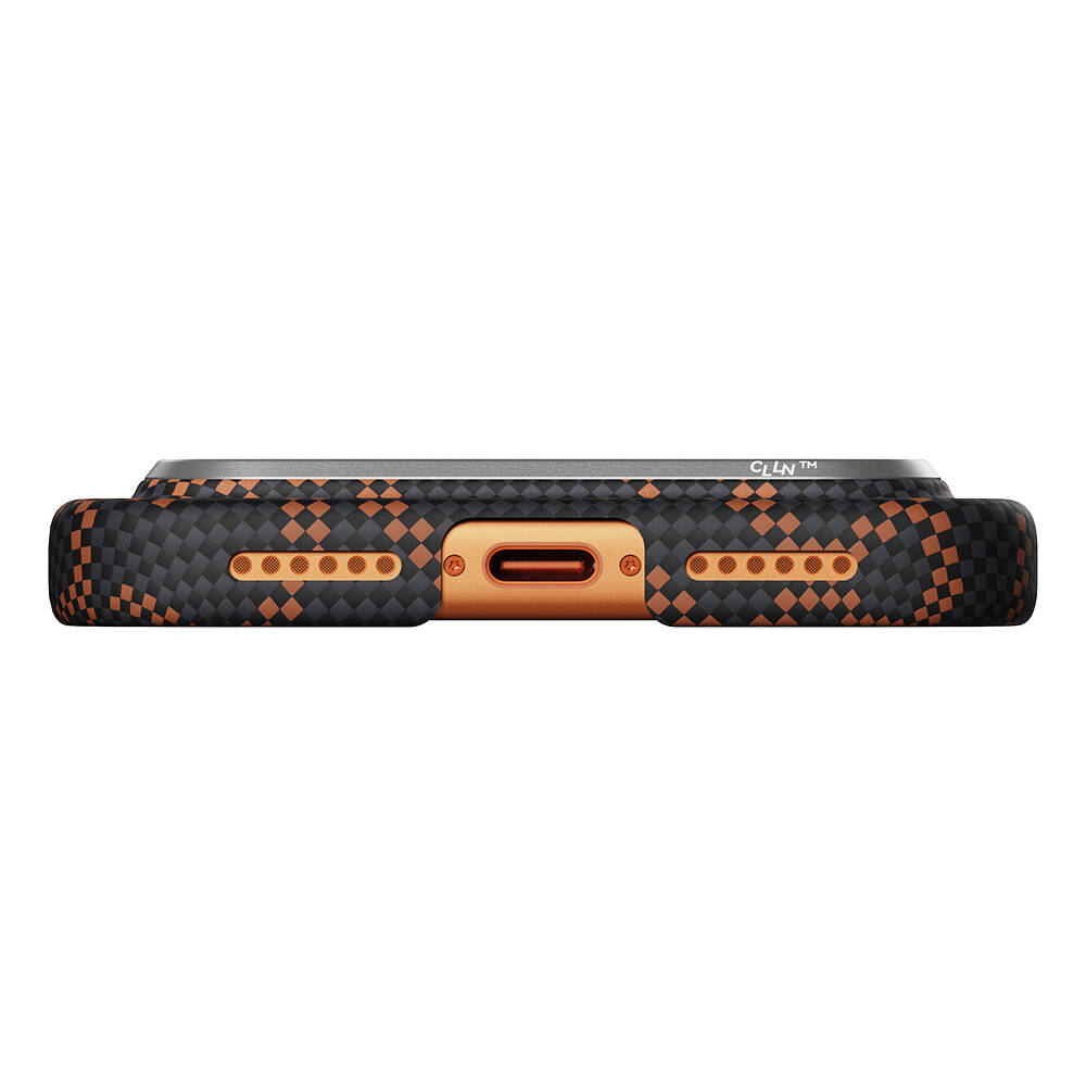 Apple iPhone 17 Pro Max Kılıf M-safe Şarj Özellikli Aramid Karbon Fiber Pitaka Tactile Woven Monogram Serisi Kapak - 17