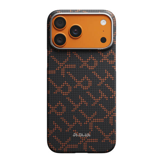 Apple iPhone 17 Pro Max Kılıf M-safe Şarj Özellikli Aramid Karbon Fiber Pitaka Tactile Woven Monogram Serisi Kapak - 1