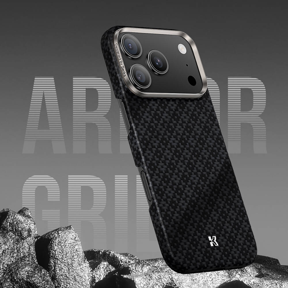 Apple iPhone 17 Pro Max Kılıf M-Safe Şarj Özellikli Benks ArmorAir ArmorGrid Serisi Kevlar Karbon Kapak - 25
