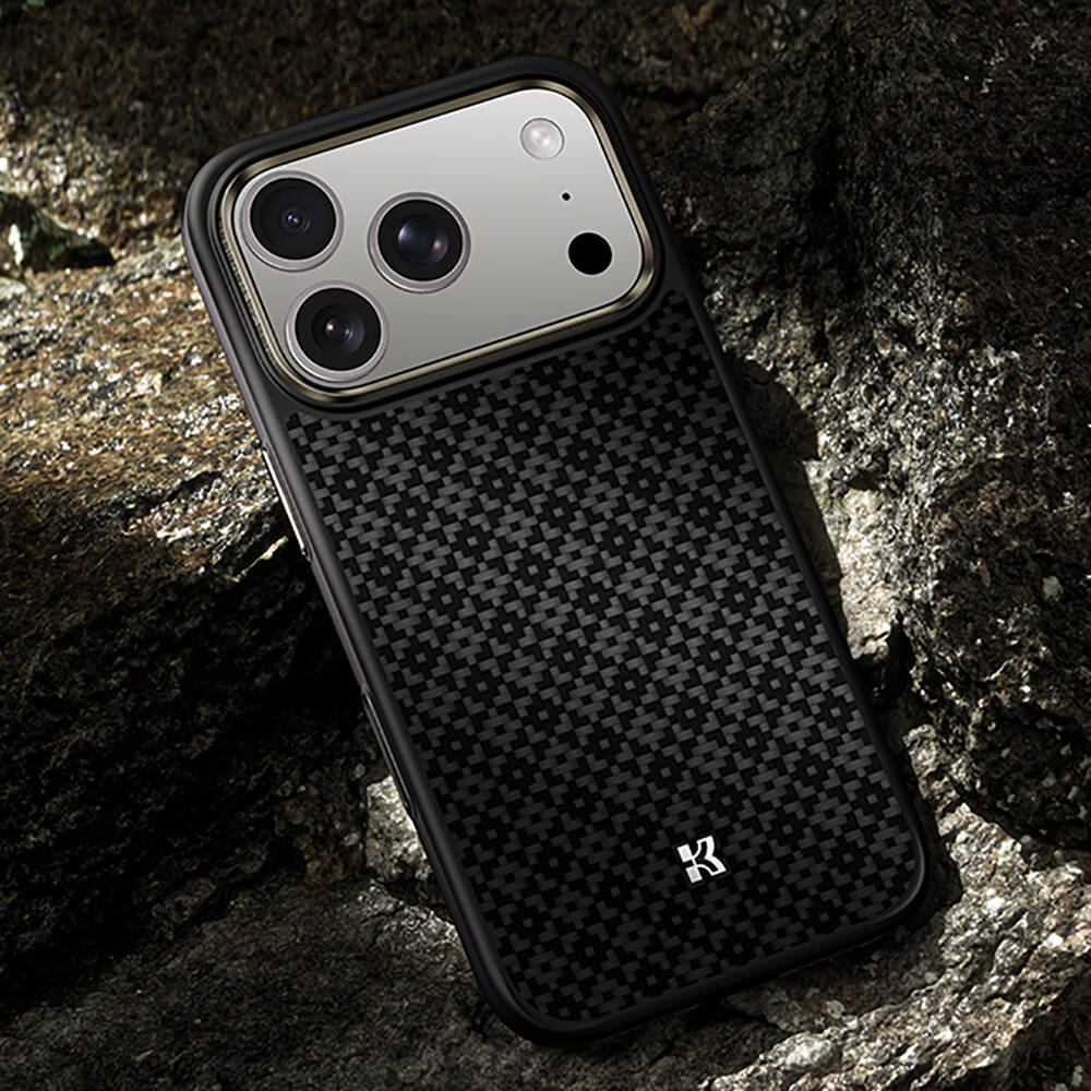 Apple iPhone 17 Pro Max Kılıf M-Safe Şarj Özellikli Benks ArmorPro ArmorGrid Serisi Kevlar Karbon Kapak - 18