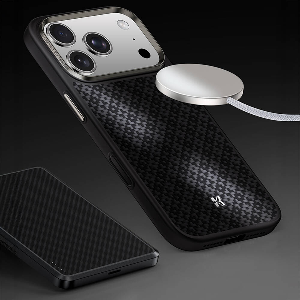 Apple iPhone 17 Pro Max Kılıf M-Safe Şarj Özellikli Benks ArmorPro ArmorGrid Serisi Kevlar Karbon Kapak - 24