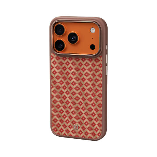 Apple iPhone 17 Pro Max Kılıf M-Safe Şarj Özellikli Benks ArmorPro ArmorGrid Serisi Kevlar Karbon Kapak Turuncu