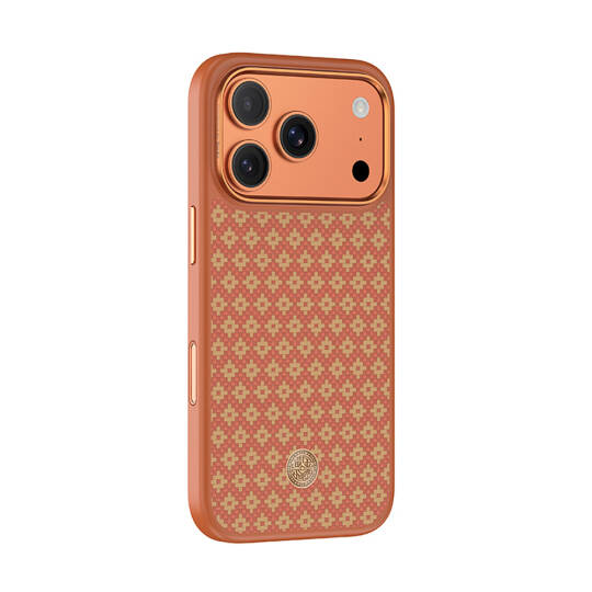 Apple iPhone 17 Pro Max Kılıf M-Safe Şarj Özellikli Benks ArmorPro ArmorGrid Serisi Kevlar Karbon Kapak Açık Turuncu