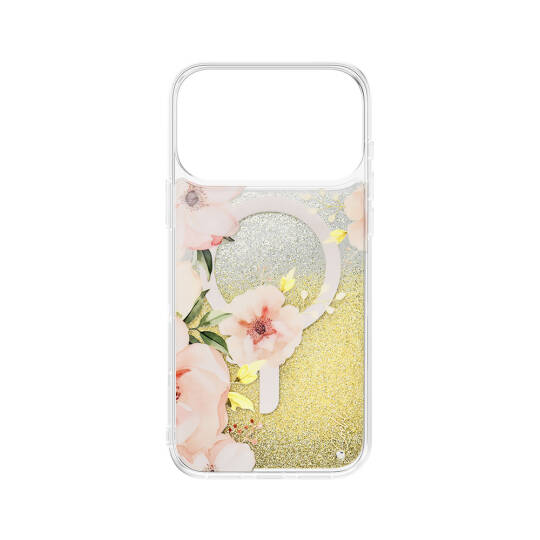 Apple iPhone 17 Pro Max Kılıf M-safe Şarj Özellikli Çiçek Desenli Simli Arka Yüzey Coehl Fleurette Kapak - 3
