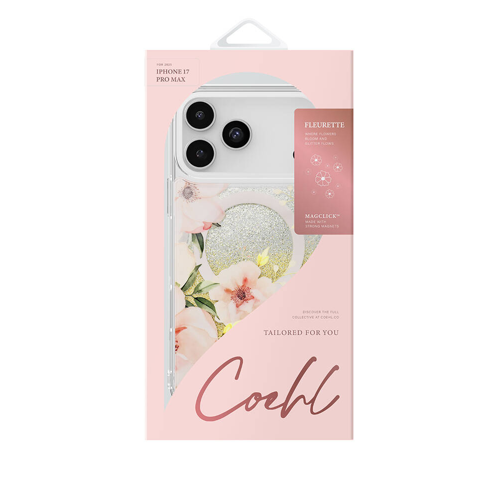 Apple iPhone 17 Pro Max Kılıf M-safe Şarj Özellikli Çiçek Desenli Simli Arka Yüzey Coehl Fleurette Kapak - 6