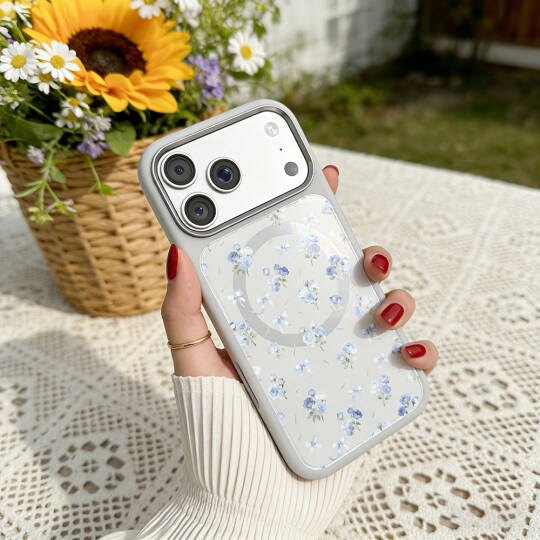 Apple iPhone 17 Pro Max Kılıf M-safe Şarj Özellikli Çiçek Tasarımlı Mutural Flower Serisi Kapak - 39
