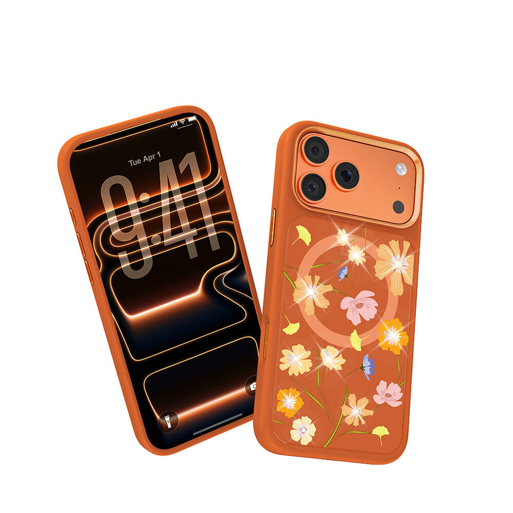 Apple iPhone 17 Pro Max Kılıf M-safe Şarj Özellikli Çiçek Tasarımlı Mutural Flower Serisi Kapak - 8
