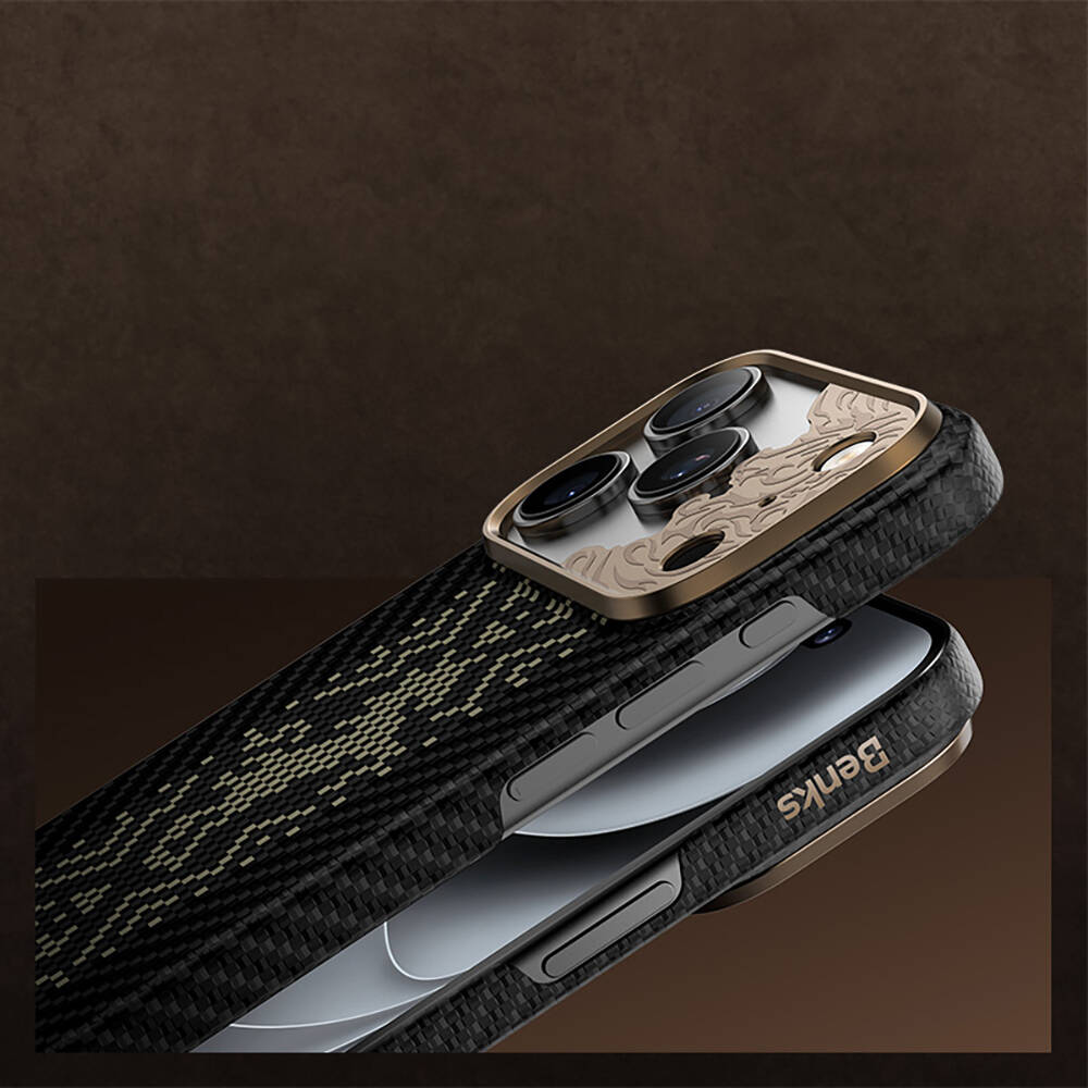 Apple iPhone 17 Pro Max Kılıf M-safe Şarj Özellikli Karbon Fiber Tasarımlı Benks Knight ArmorAir Kevlar Kapak - 12