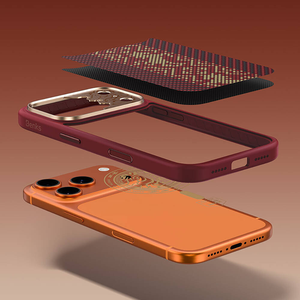 Apple iPhone 17 Pro Max Kılıf M-safe Şarj Özellikli Karbon Fiber Tasarımlı Benks Knight ArmorPro Kevlar Kapak - 24