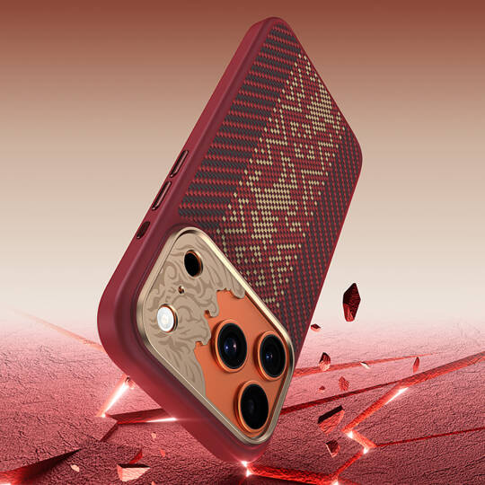 Apple iPhone 17 Pro Max Kılıf M-safe Şarj Özellikli Karbon Fiber Tasarımlı Benks Knight ArmorPro Kevlar Kapak - 25