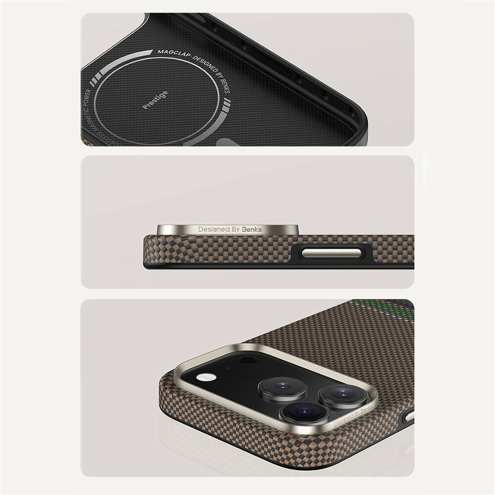 Apple iPhone 17 Pro Max Kılıf M-safe Şarj Özellikli Karbon Fiber Tasarımlı Benks Prestige ArmorPro Kevlar Kapak - 10
