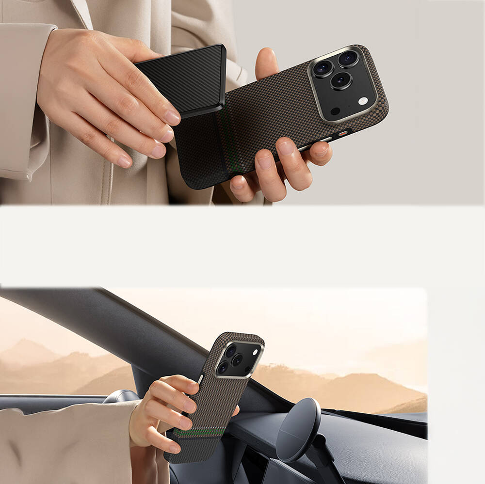 Apple iPhone 17 Pro Max Kılıf M-safe Şarj Özellikli Karbon Fiber Tasarımlı Benks Prestige ArmorPro Kevlar Kapak - 11