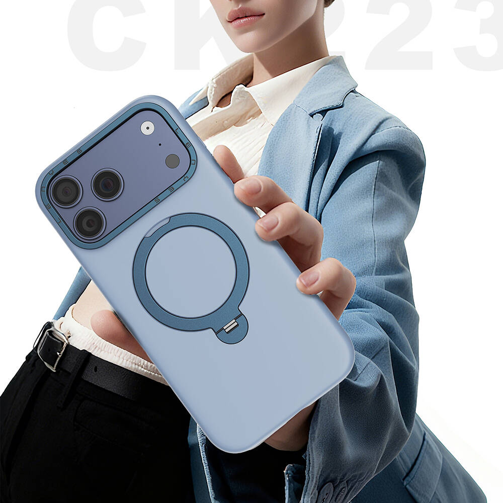 Apple iPhone 17 Pro Max Kılıf M-safe Şarj Özellikli Metal Standlı Sıvı Silikon Lenyes CK223 Kapak - 11