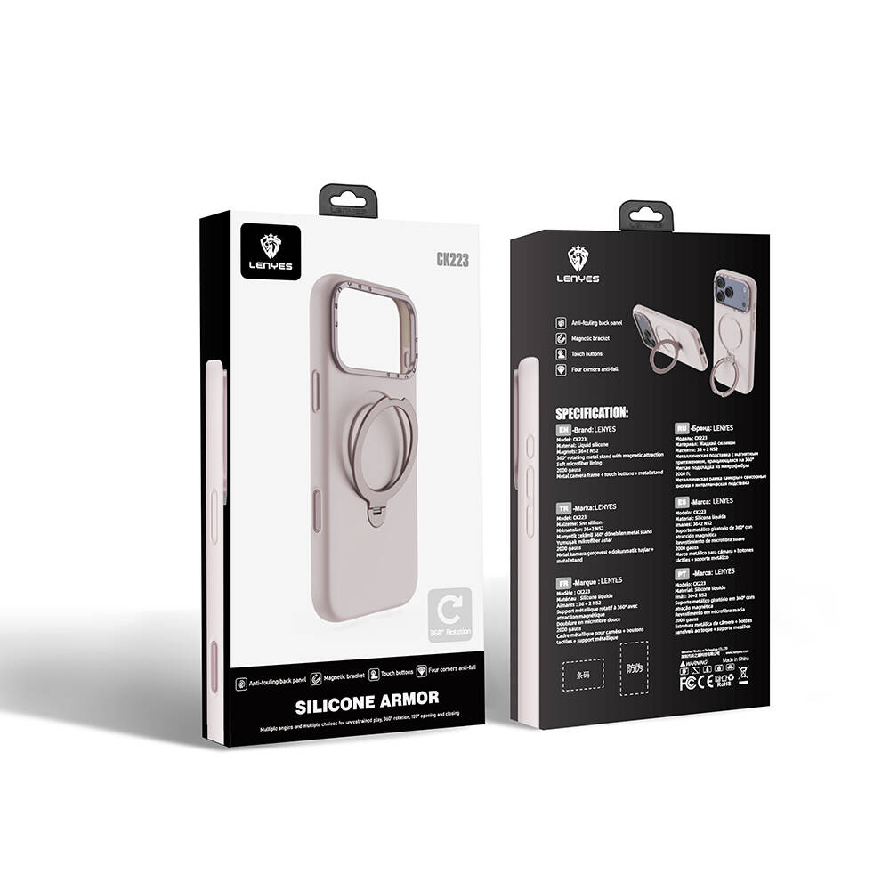 Apple iPhone 17 Pro Max Kılıf M-safe Şarj Özellikli Metal Standlı Sıvı Silikon Lenyes CK223 Kapak - 13