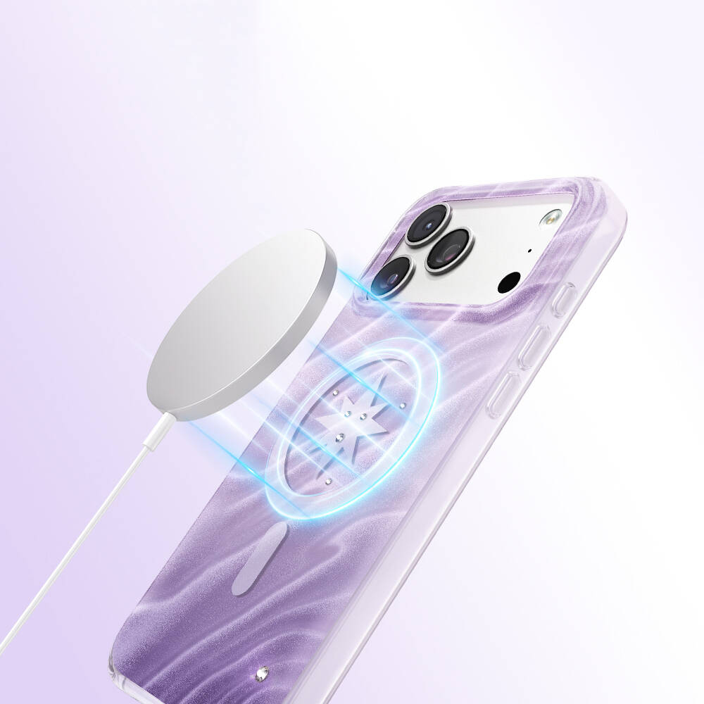Apple iPhone 17 Pro Max Kılıf M-Safe Şarj Özellikli Orjinal Swarovski Taşlı Zore Paris Rovix Sert PC Kapak - 5