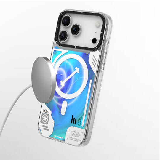 Apple iPhone 17 Pro Max Kılıf M-safe Şarj Özellikli Parlak Kumlu Sıvılı Tasarımlı Galaxy Fantasy Serisi Kapak - 13
