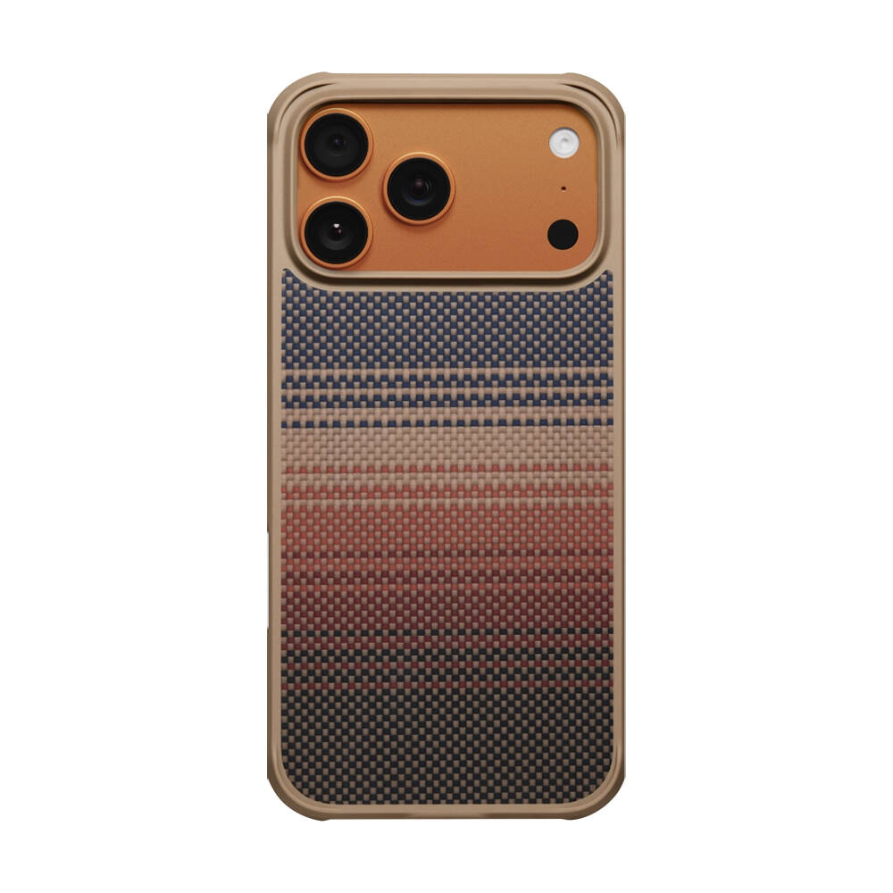 Apple iPhone 17 Pro Max Kılıf M-safe Şarj Özellikli Pitaka Tactile Woven Sunset-Moonrise Aramid Pro Guard Serisi Karbon Kapak - 3