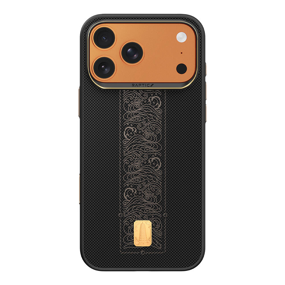 Apple iPhone 17 Pro Max Kılıf M-safe Şarj Özellikli Raptic Aramid Dual Rise Serisi 24 Ayar Altın Kaplamalı Karbon Kapak - 1