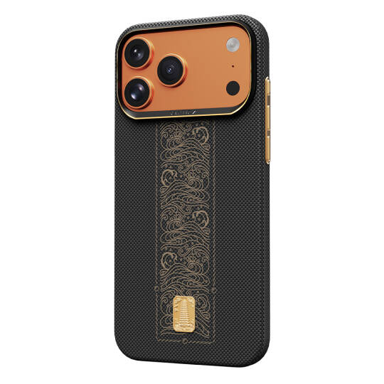Apple iPhone 17 Pro Max Kılıf M-safe Şarj Özellikli Raptic Aramid Skin Rise Serisi 24 Ayar Altın Kaplamalı Karbon Kapak - 7