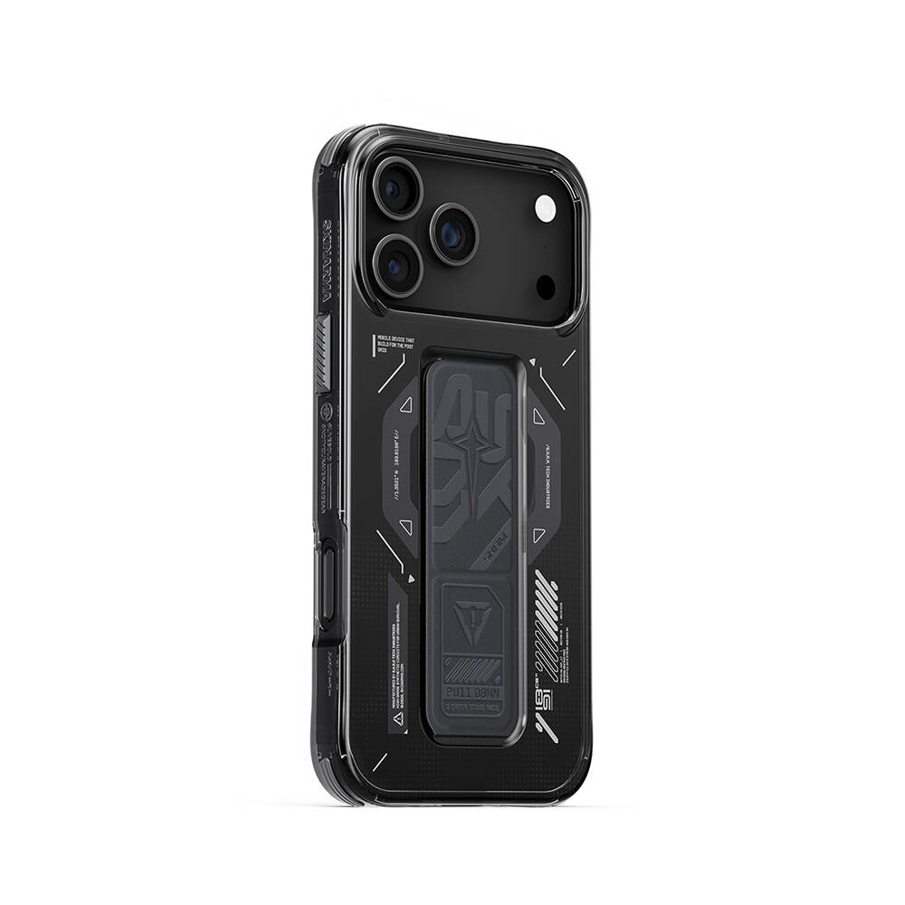 Apple iPhone 17 Pro Max Kılıf M-safe Şarj Özellikli Teknoloji Desenli Skinarma Helio Mag Charge Standlı Kapak - 8