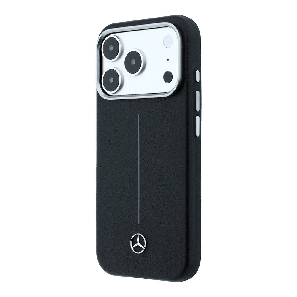 Apple iPhone 17 Pro Max Kılıf Mercedes Benz Orjinal Lisanslı M-safe Şarj Özellikli Metal Yıldız Logolu Çizgili Deri Kapak - 2
