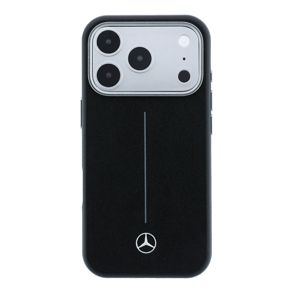 Apple iPhone 17 Pro Max Kılıf Mercedes Benz Orjinal Lisanslı M-safe Şarj Özellikli Metal Yıldız Logolu Çizgili Deri Kapak - 3