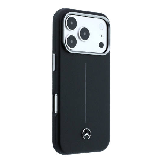 Apple iPhone 17 Pro Max Kılıf Mercedes Benz Orjinal Lisanslı M-safe Şarj Özellikli Metal Yıldız Logolu Çizgili Deri Kapak - 4