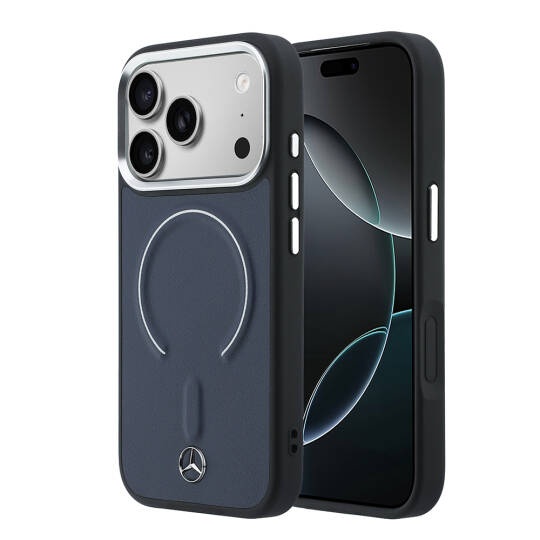 Apple iPhone 17 Pro Max Kılıf Mercedes Benz Orjinal Lisanslı M-safe Şarj Özellikli Metal Yıldız Logolu Kabartmalı Deri Kapak - 9