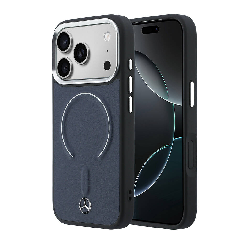 Apple iPhone 17 Pro Max Kılıf Mercedes Benz Orjinal Lisanslı M-safe Şarj Özellikli Metal Yıldız Logolu Kabartmalı Deri Kapak - 9