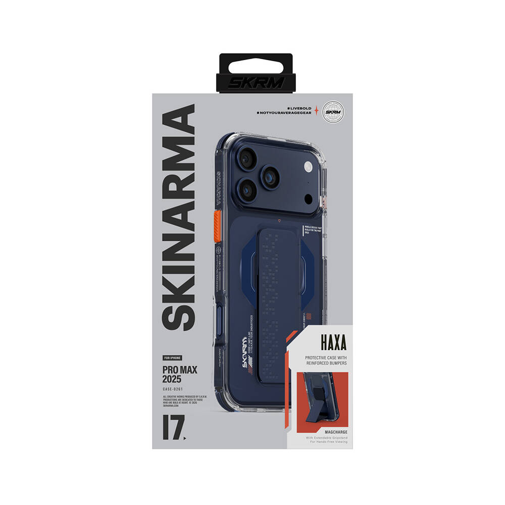 Apple iPhone 17 Pro Max Kılıf Skinarma M-Safe Şarj Özellikli Airbag Tasarımlı Standlı Haxa Kapak - 14